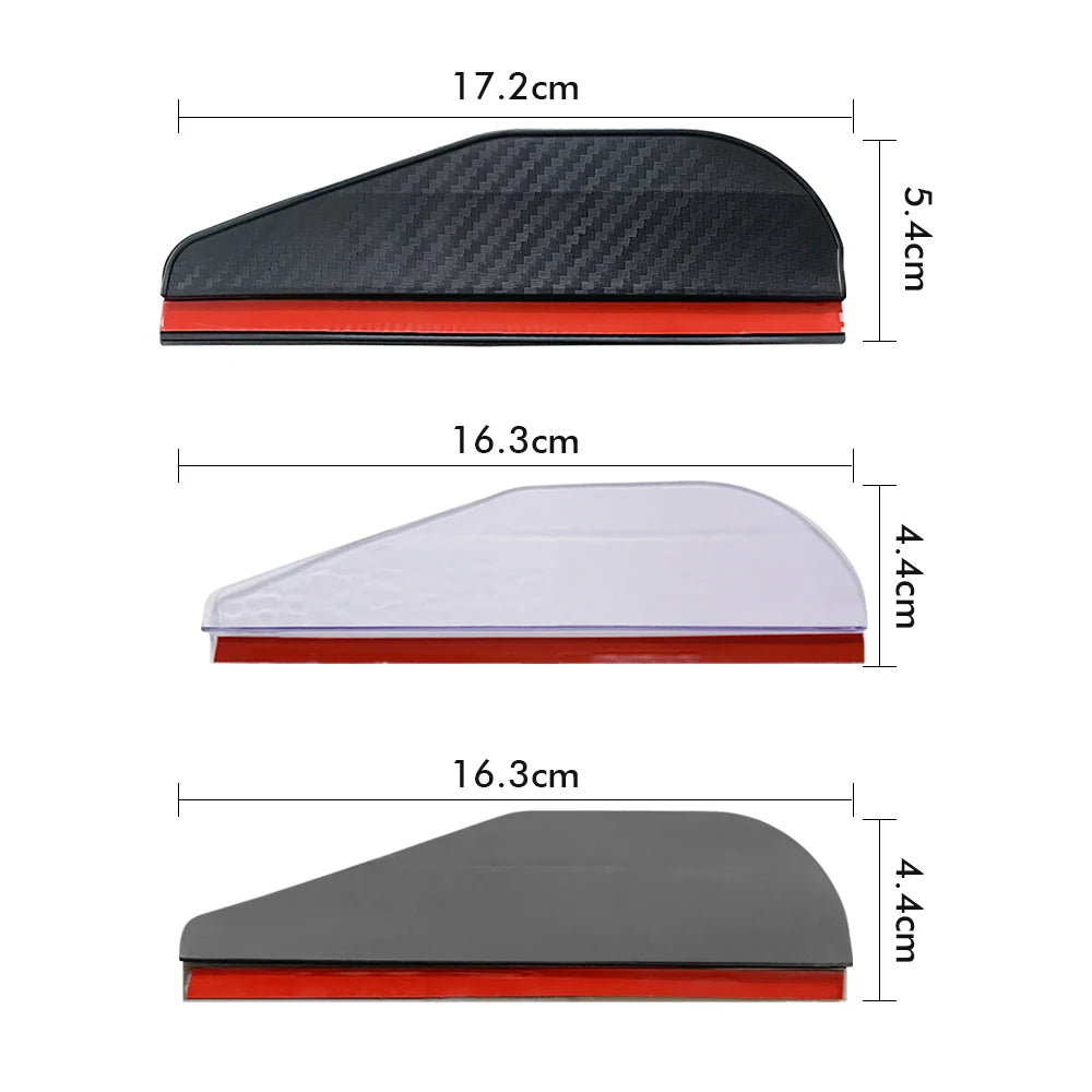 Dimensions du Dryyver MirrorShield™, disponible en carbone, noir, et blanc, pour une compatibilité parfaite avec tous les rétroviseurs.