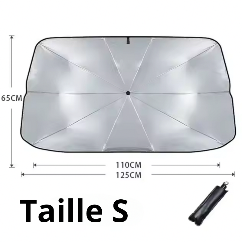 Dryyver SunFlex™ taille S, montrant les dimensions ajustables pour une couverture parfaite du pare-brise