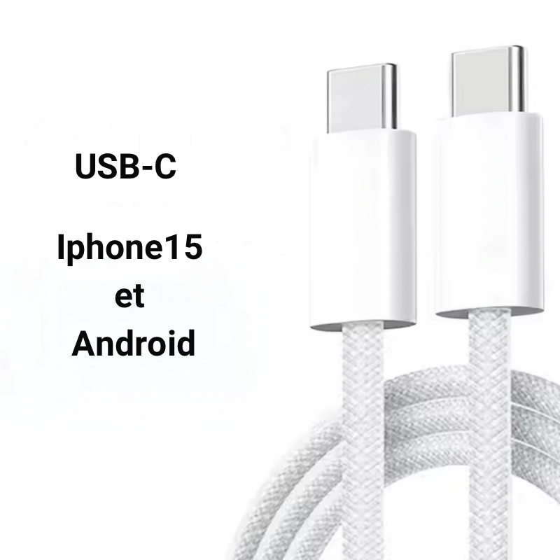 Câble USB-C vers USB-C pour iPhone et Android, charge rapide 35W