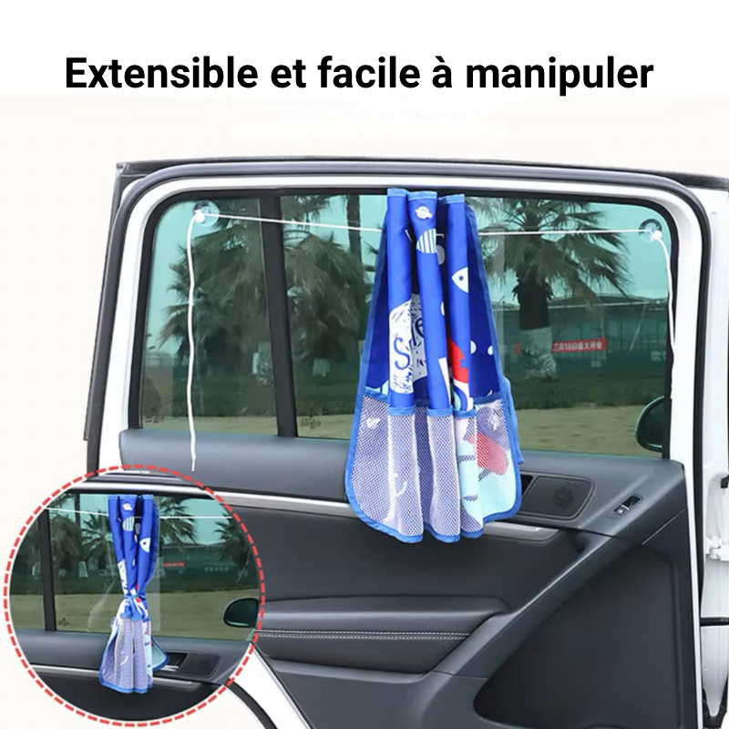 Dryyver KidsShade™ - Rideau extensible et facile à manipuler, idéal pour ajuster la couverture solaire en fonction des besoins et de la position du soleil.