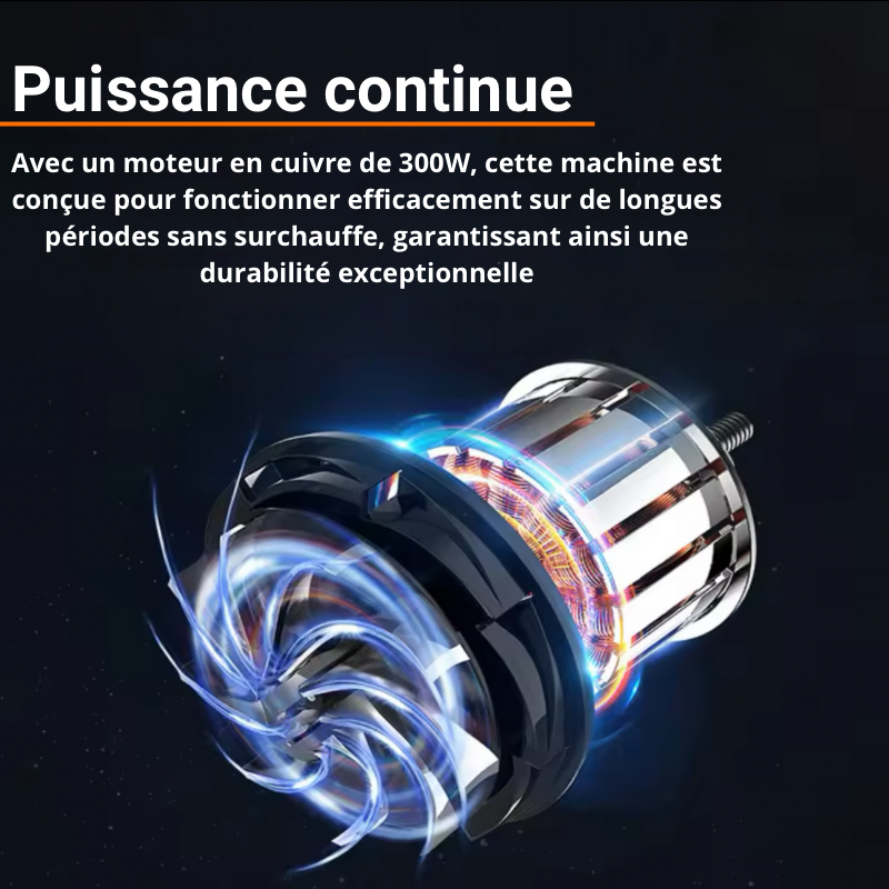 Moteur en cuivre de 300W offrant une puissance continue pour le pistolet de nettoyage Dryyver PowerClean™
