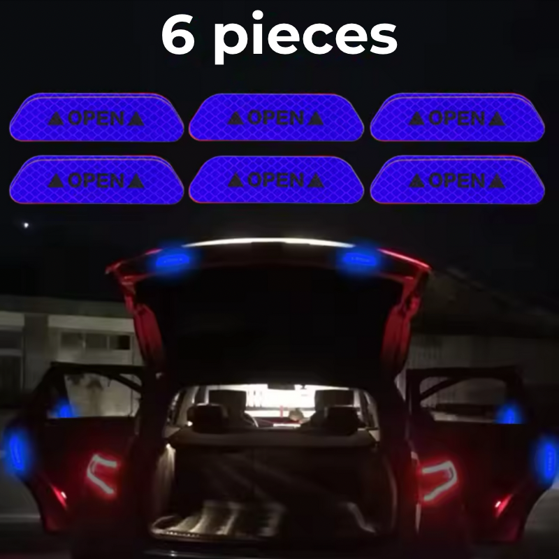 Autocollants lumineux DryyverReflect en bleu - Pack de 6 pour la sécurité des portes de voiture