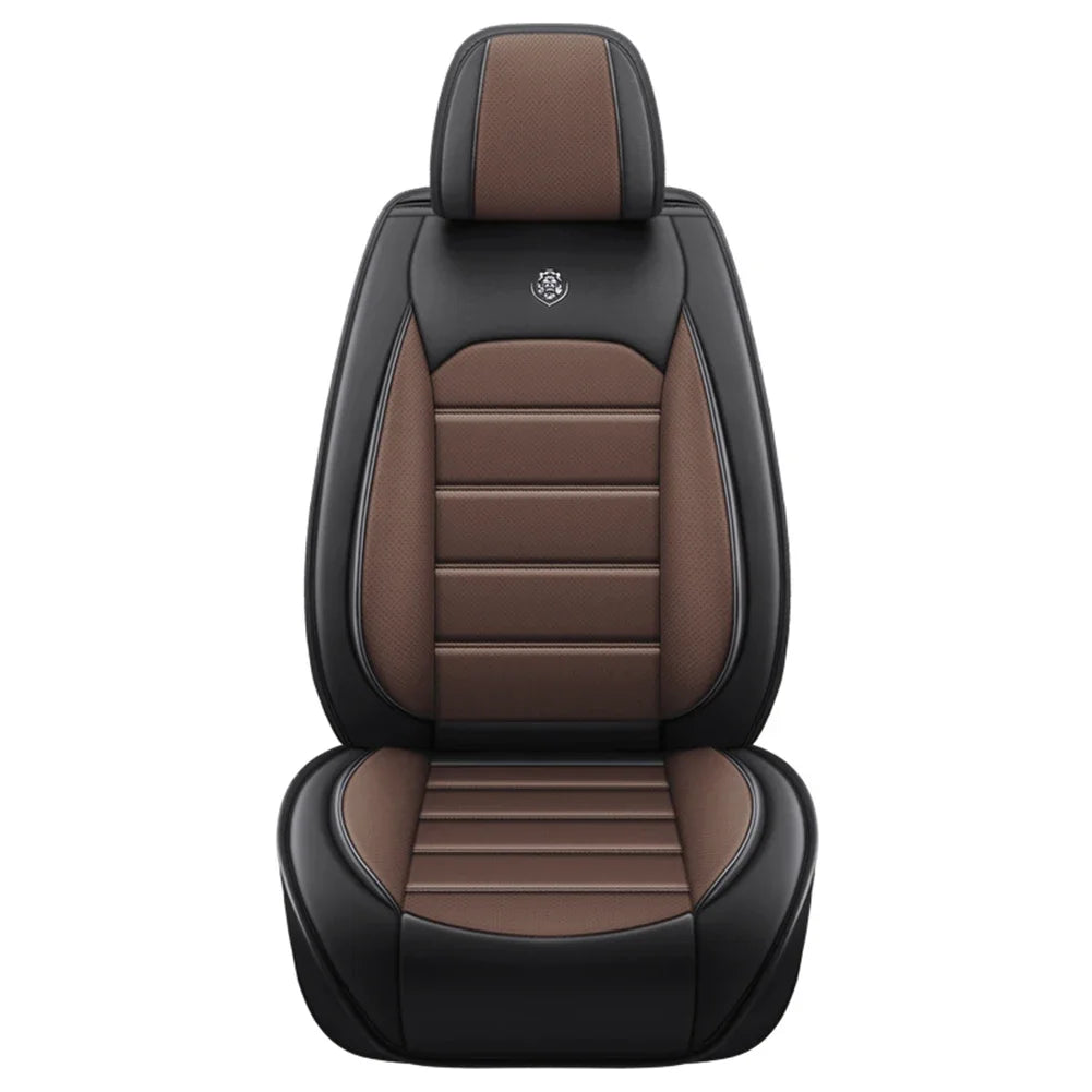 Housse de siège avant DryyverSeat™ pour voiture en couleur noir et marron, offrant confort et style au conducteur.