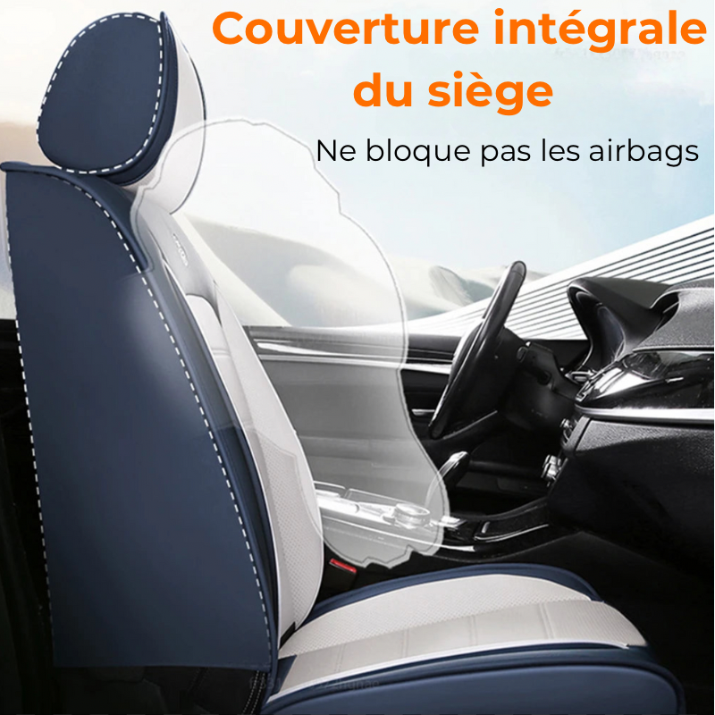 Housse de siège DryyverSeat™ pour voiture offrant une couverture intégrale du siège sans bloquer les airbags pour une sécurité optimale.