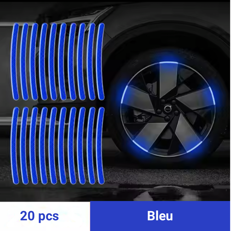 Pack de 20 bandes réfléchissantes bleu DryyverShine pour roues de voiture, assurant une visibilité accrue la nuit