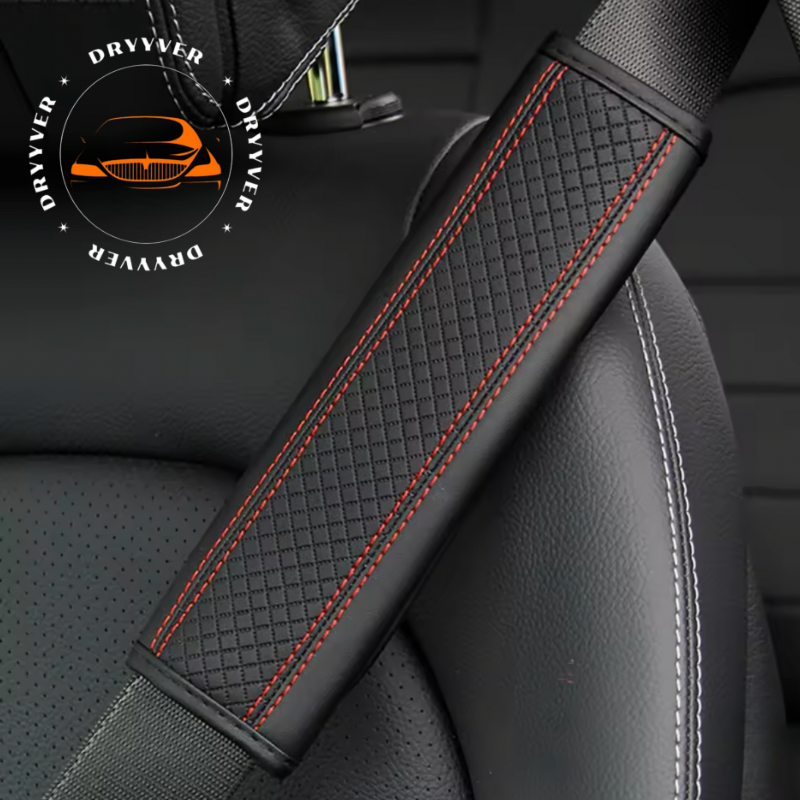 DryyverWrap™ Housse de Ceinture de Sécurité en Cuir Noir avec Couture Rouge - Design Sportif et Élégant