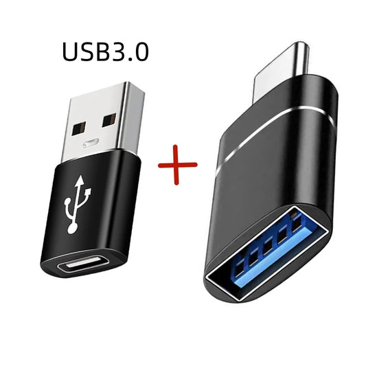 Adaptateur Double USB 3.0 et USB-C noir pour connecter facilement vos appareils modernes et classiques.