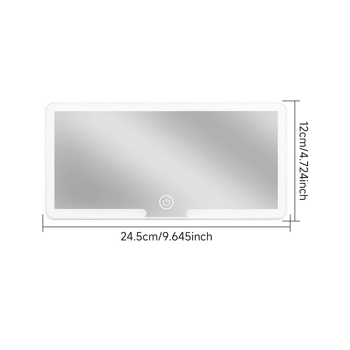 Schéma des dimensions du miroir LED pour voiture, indiquant une taille de 24,5 cm x 12 cm.