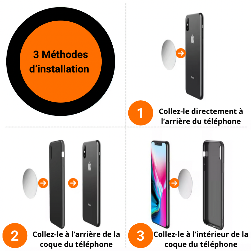 Dryyver MagHold™ - Trois méthodes d’installation pour s’adapter à tous les types de téléphones et coques.