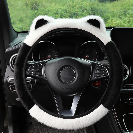 Couvre-volant noir et blanc avec oreilles de chat façon panda – modèle Dryyver Vibe™ SoftKawaii