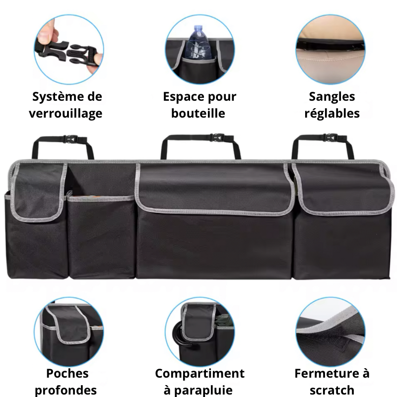 Dryyver TrunkTidy™ avec des poches de rangement multiples pour une organisation optimale du coffre.