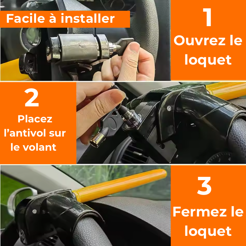 Étapes faciles pour installer la barre antivol DryyverLock™ sur le volant