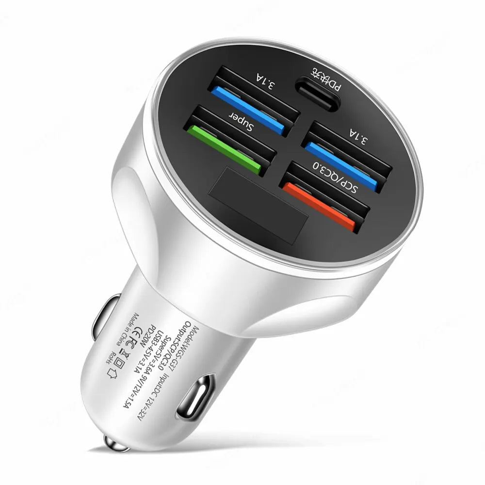 Chargeur allume-cigare DryyverPower™ blanc avec 4 ports USB et technologie de charge rapide pour voiture