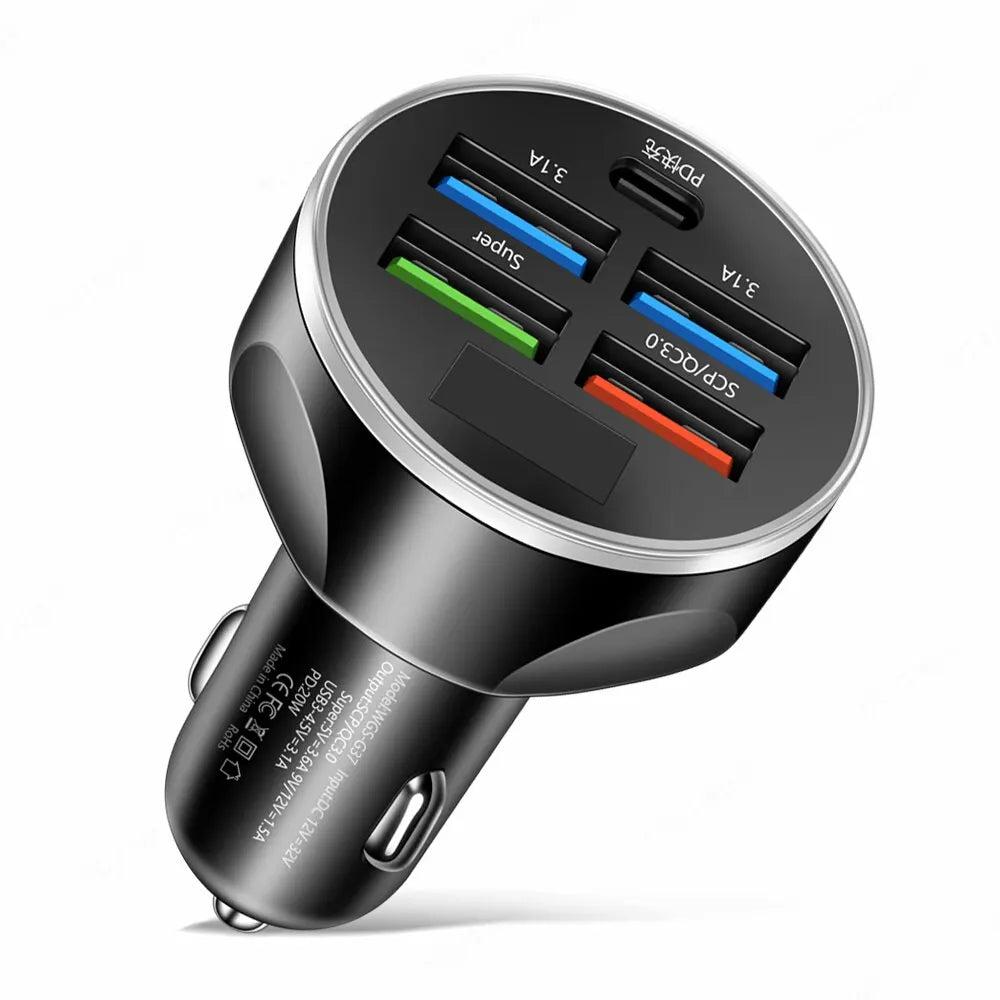 Chargeur allume-cigare DryyverPower™ noir avec 4 ports USB et technologie de charge rapide pour voiture