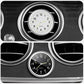 Deux variantes de l’horloge de tableau de bord à quartz Dryyver DashClock™ : une avec cadran blanc et l’autre avec cadran noir, illustrant les options de personnalisation disponibles.