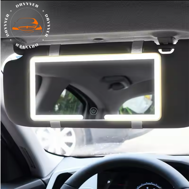 Miroir de pare-soleil avec éclairage LED installé dans une voiture pour une meilleure visibilité.