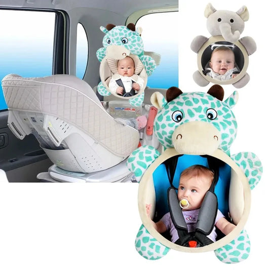 Miroirs de surveillance pour bébé en voiture avec designs d’animaux amusants, permettant aux parents de surveiller leur bébé à l’arrière tout en conduisant.