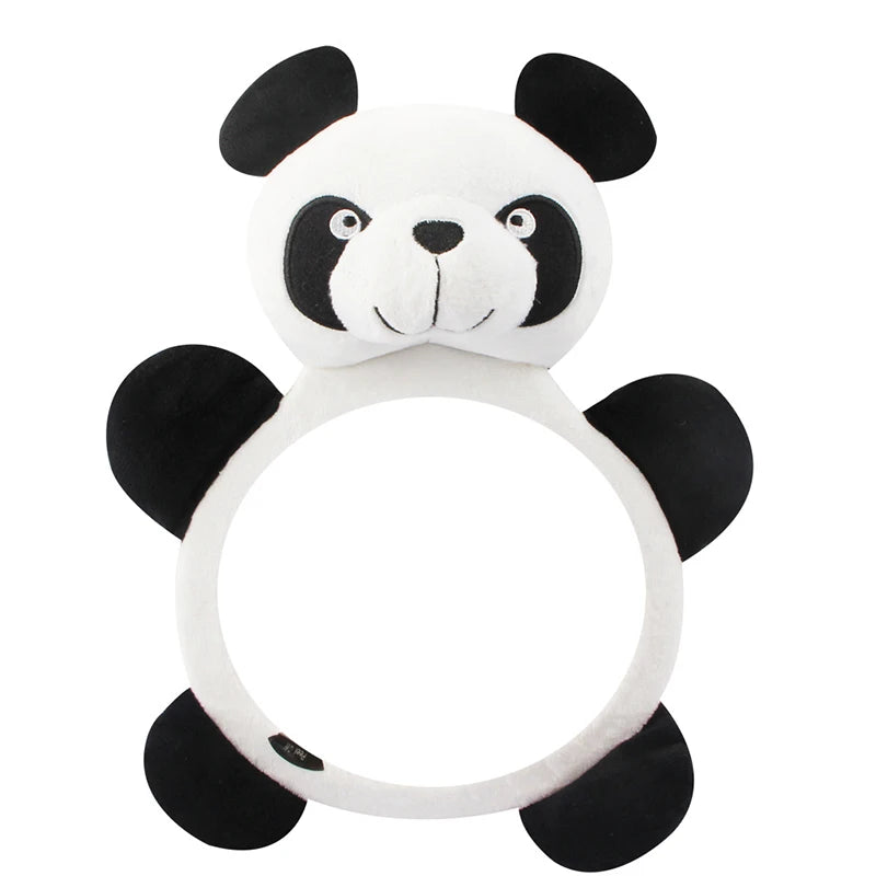 Miroir de surveillance pour bébé en voiture en forme de panda, conçu pour assurer la sécurité et le confort des bébés pendant les trajets.