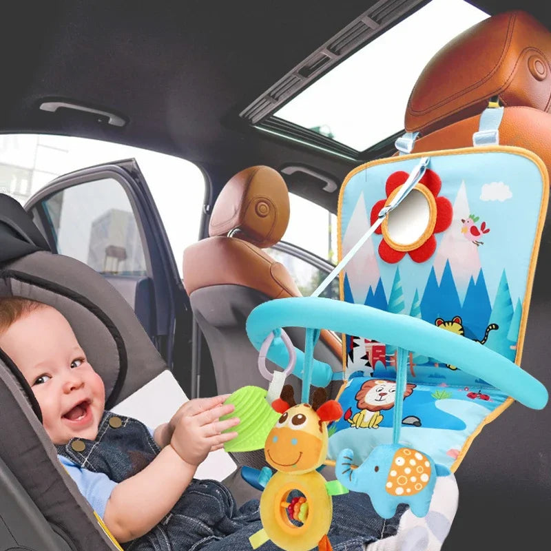 Organisateur de jouets pour siège arrière de voiture avec jouets suspendus, idéal pour divertir les bébés en déplacement